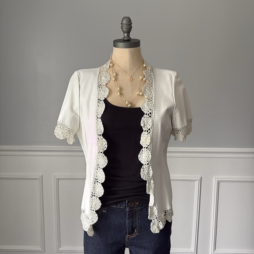 White Lace Trim Leather Jacket